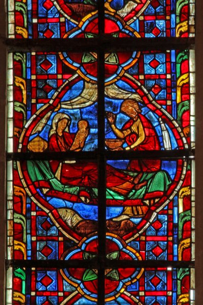 Ventana w207 que representa el nacimiento de Caín de French School