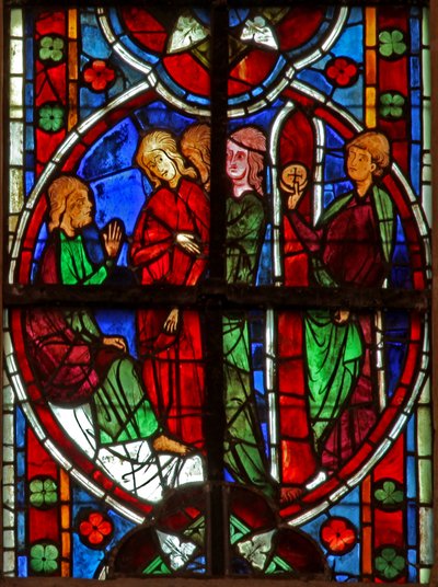 Ventana w209 que representa a San Nicolás siendo tentado por mujeres de French School