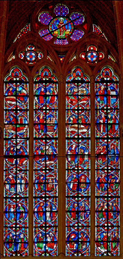 Ventana w209 que representa escenas de la vida de San Nicolás de French School