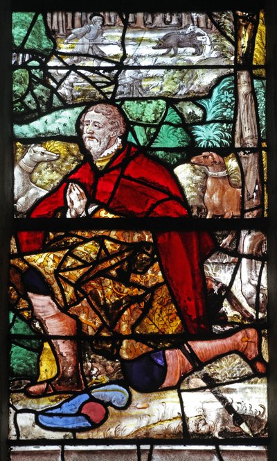 San Huberto con sus perros arrodillado ante el ciervo de French School