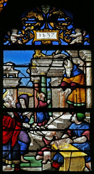 Ventana que representa una escena de la Vida de la Virgen María: la Presentación en el Templo de French School