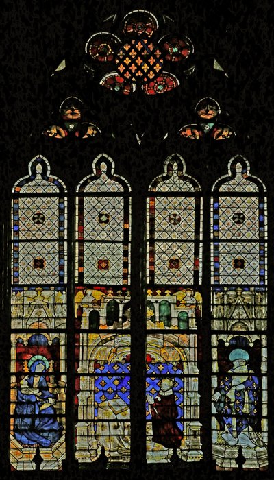 Ventana real con la Virgen María, Carlos VI y San Dionisio de French School