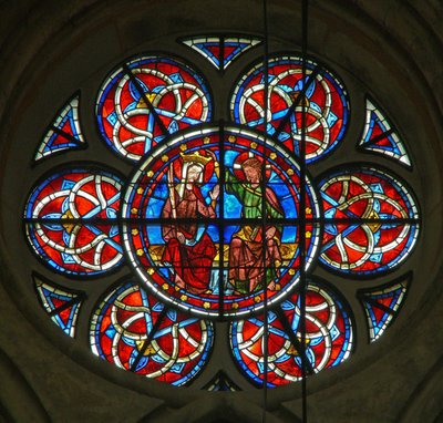 Ventana w216 que representa la Coronación de la Virgen de French School