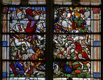 Ventana w21 que representa a Santiago en la Batalla de Clavijo de French School