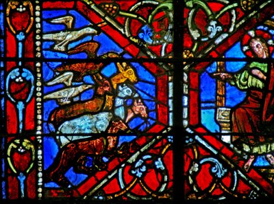 Ventana w21 que representa la Creación de las aves y los animales de French School
