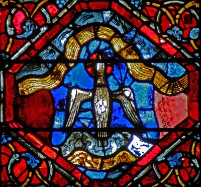 Ventana w21 que representa el Espíritu de Dios sobre las aguas en la Creación de French School