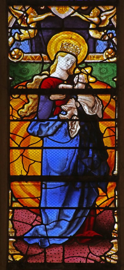 Ventana w21 que representa a la Virgen y el Niño (después de Durero) de French School