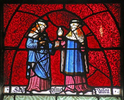 Ventana w22 que representa a San Cosme y San Damián de French School