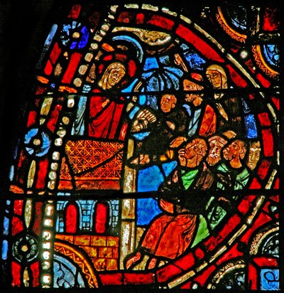 Ventana w22 que representa una escena de la vida de Santa María Magdalena - la santa predicando en Marsella de French School