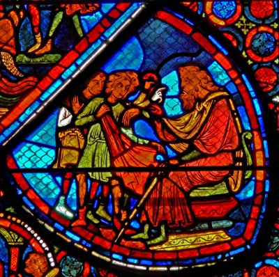 Ventana w24 que representa una escena de la historia de José: sus hermanos con su padre Jacob de French School
