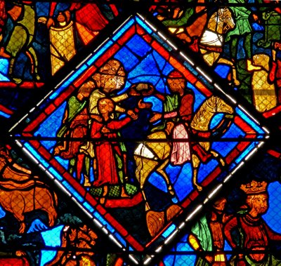 Ventana w24 que representa una escena de la historia de José: sus hermanos con su padre Jacob de French School
