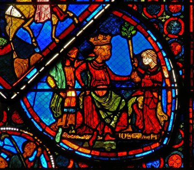 Ventana w24 que representa una escena de la historia de José: el Faraón sueña con los años de abundancia y escasez de French School