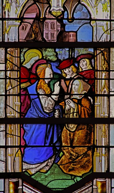 Ventana w25 que representa una escena de la vida de Santa Isabel de Hungría de French School