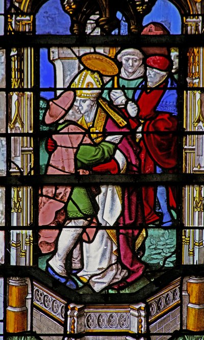 Ventana w27 que representa a San Martín besando a un leproso de French School