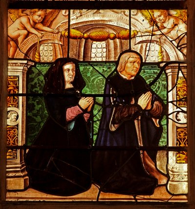 Ventana w29 que representa a los donantes - Isabeau de Chantepinot y Alexandre Baulet? de French School