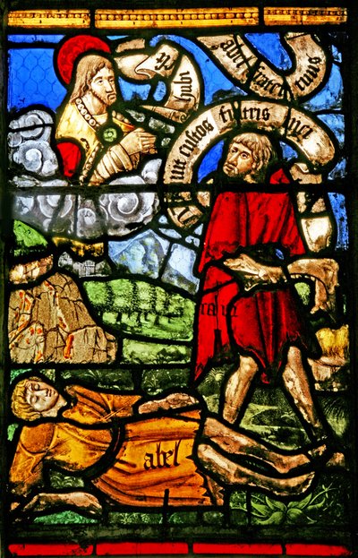 Ventana w2 que representa a Caín matando a Abel de French School