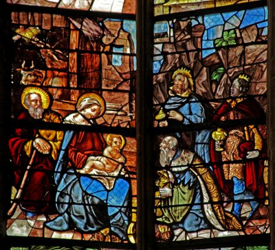 Ventana w2 que representa la Adoración de los Magos de French School