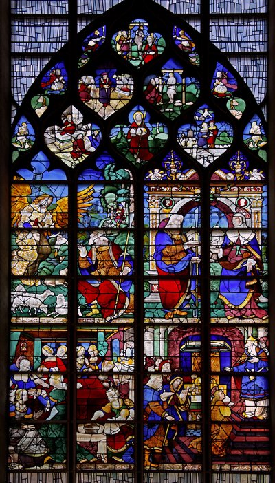 Ventana w2 que representa la Vida de Santa Ana y la Infancia de la Virgen de French School
