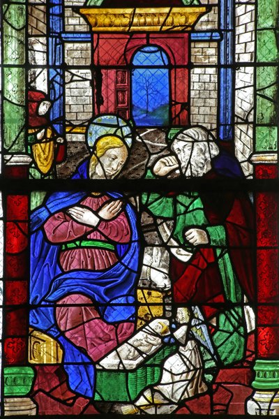 Ventana w2 que representa la Natividad de French School