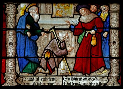 Ventana w31 que representa una escena de la vida de San Denis: ¿cura a un ciego? de French School