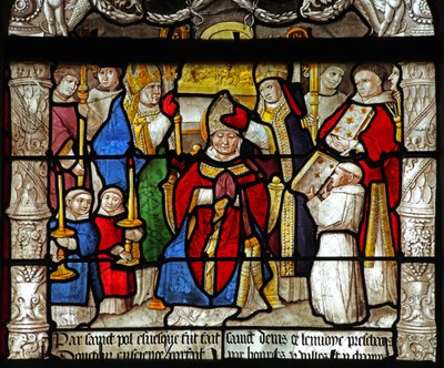 Ventana w31 que representa una escena de la vida de San Denis: es ordenado obispo de French School