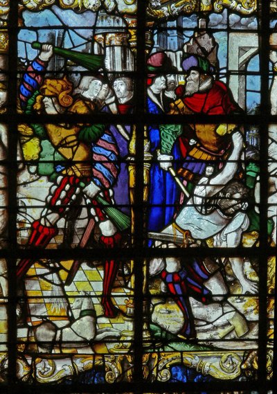 Ventana w37 que representa escenas de la vida de Santa Bárbara de French School