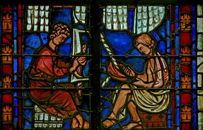 Ventana que representa a los peleteros de French School