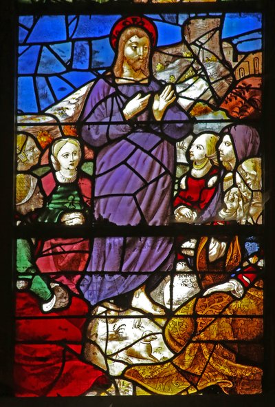 Ventana w38 que representa a Cristo predicando de French School