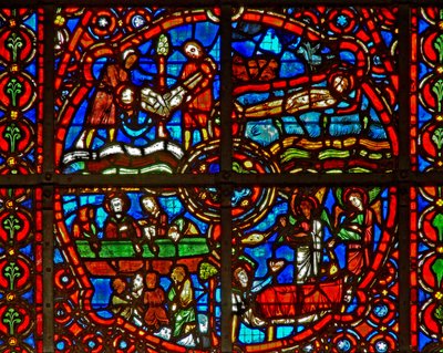 Ventana w39 que representa escenas de la vida de San Lorenzo de French School