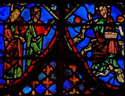 Moisés y un compañero; Dios en gloria con sol y luna de French School
