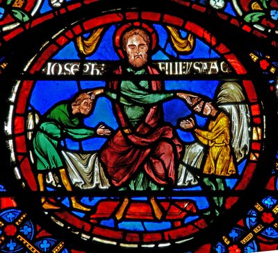 Ventana w3 que representa a Jacob bendiciendo a los hijos de José de French School