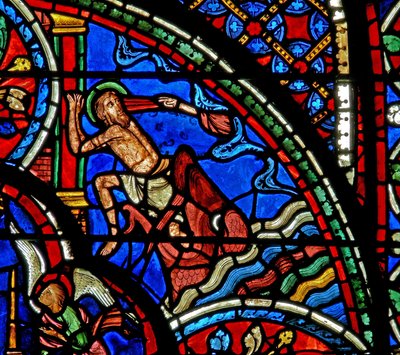 Ventana w3 que representa a Jonás y la ballena de French School
