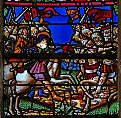 Ventana w3 que representa a Santiago en la Batalla de Clavijo de French School