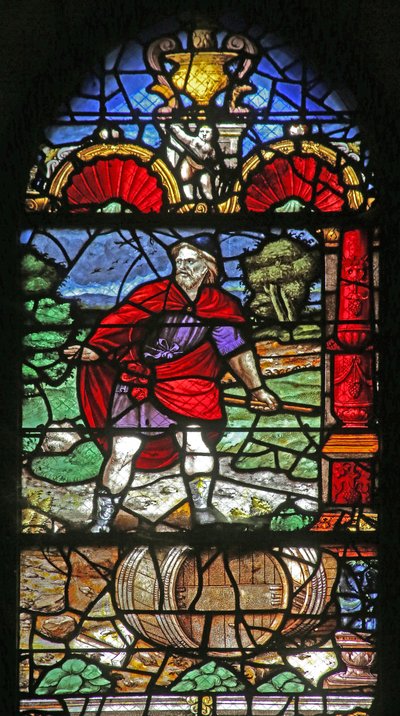 Ventana w40 que representa una escena de elaboración de vino de French School