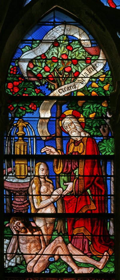 Ventana que representa la Creación de Eva de French School