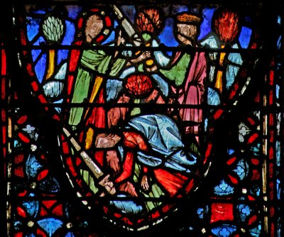 Ventana w4 El soldado de Dios aparece a Josué que cae al suelo. Josué V 13-16 de French School
