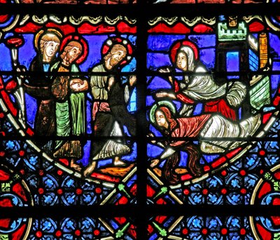 Ventana w4 que representa a Marta y María con Cristo de French School