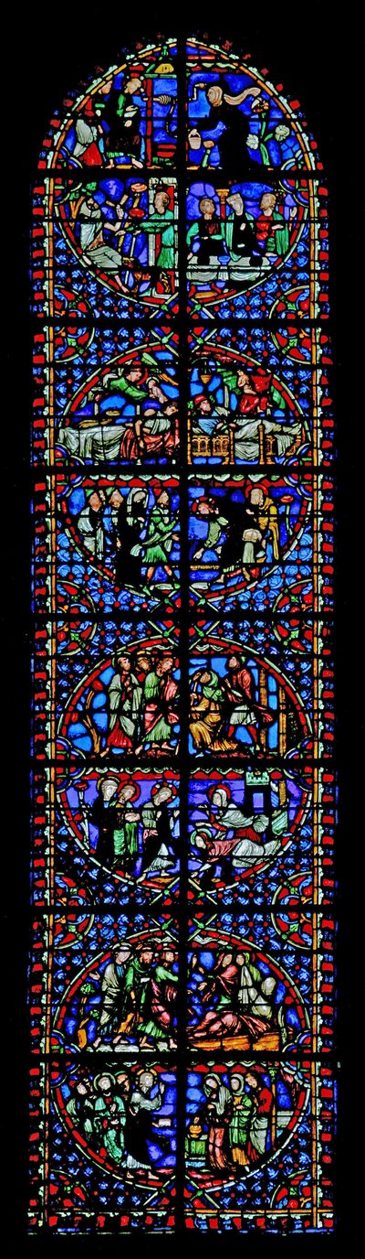 Ventana w4 que representa escenas de la Vida de Cristo de French School