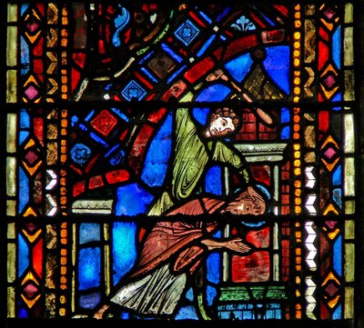 Ventana w53 que representa la flagelación (¿muerte?) de San Juan Bautista de French School