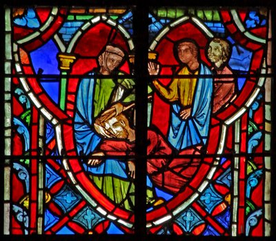 Ventana w5 Dalila corta el cabello de Sansón. Jueces XVI 19 de French School