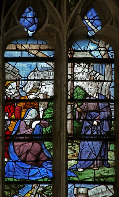 Ventana que representa a Cristo despidiéndose de su madre de French School