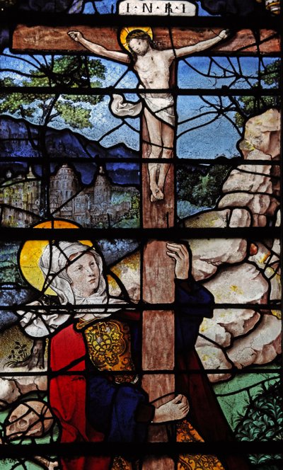 Ventana w5 que representa una escena de la vida de Santa María Magdalena - la santa en la Cruz de French School