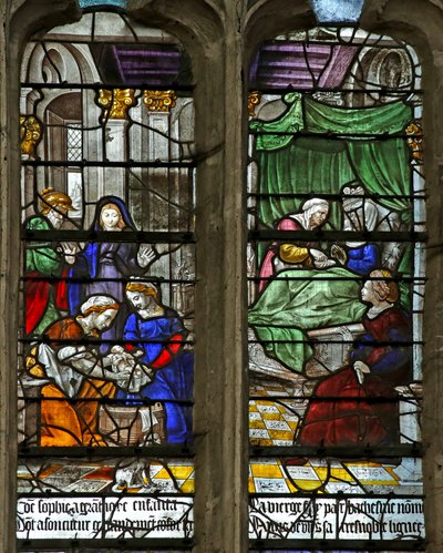 Ventana que representa el nacimiento de Santa Fe de French School