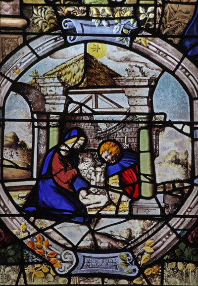 Ventana w6 representando la Natividad de French School