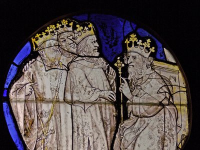 Ventana w72 con los Magos ante Herodes - panel de los Países Bajos de French School
