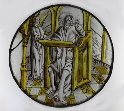 Ventana w76 con San Mateo y su símbolo, el ángel de French School
