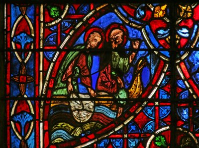 Ventana w7 que representa a San Pedro y la pesca milagrosa de French School