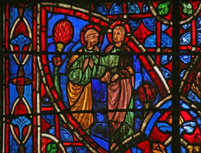 Ventana w7 que representa a San Pedro con Cristo de French School