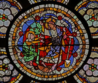 Ventana w7 que representa una escena de Resurrección: Noli Me Tangere de French School