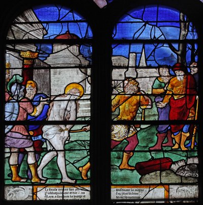 Ventana w7 representando una escena de la vida de Santa Bárbara de French School